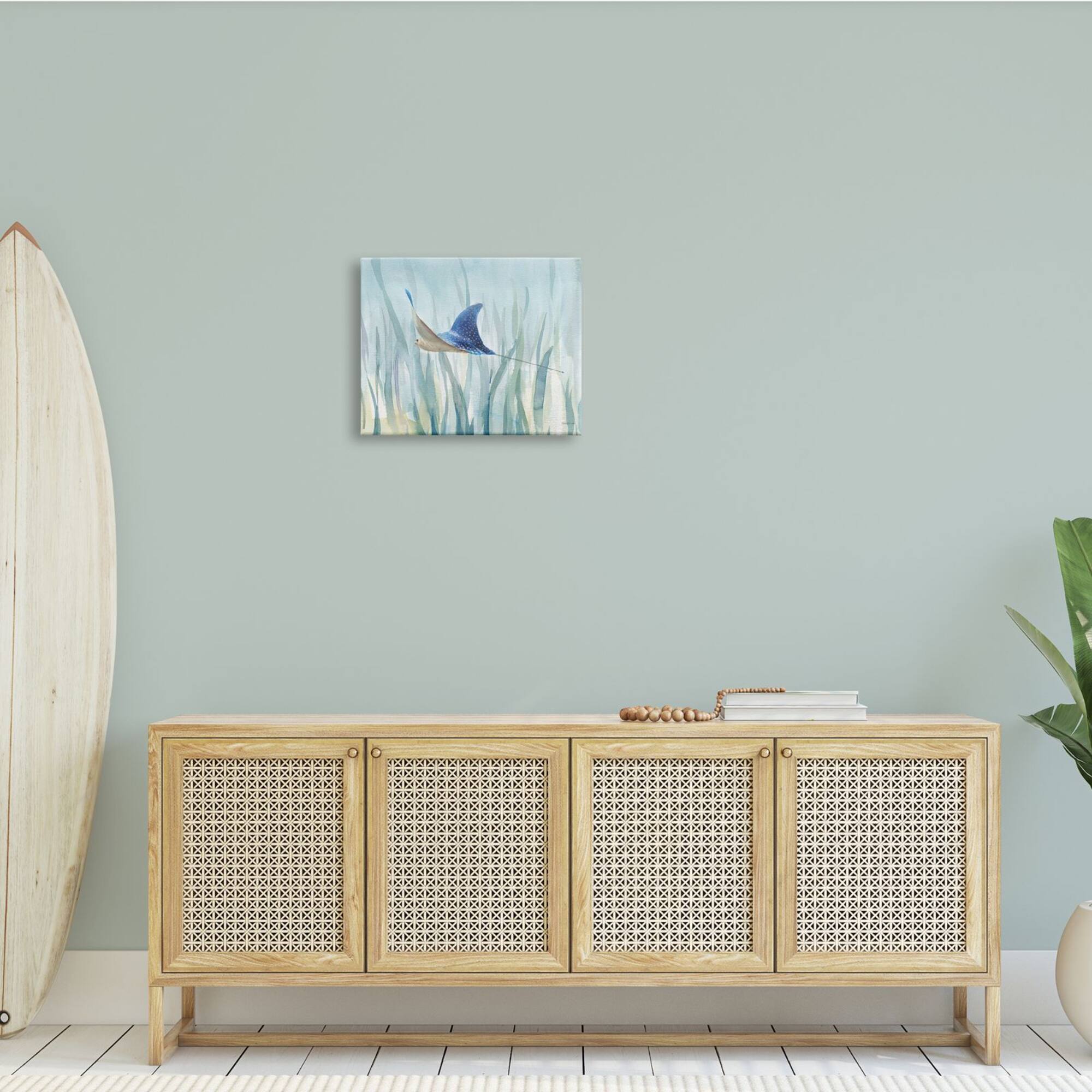 Stupell Industries Stingray Aquatic Animal Ocean Blue Spotted Sea Creature Canvas Wall Art
